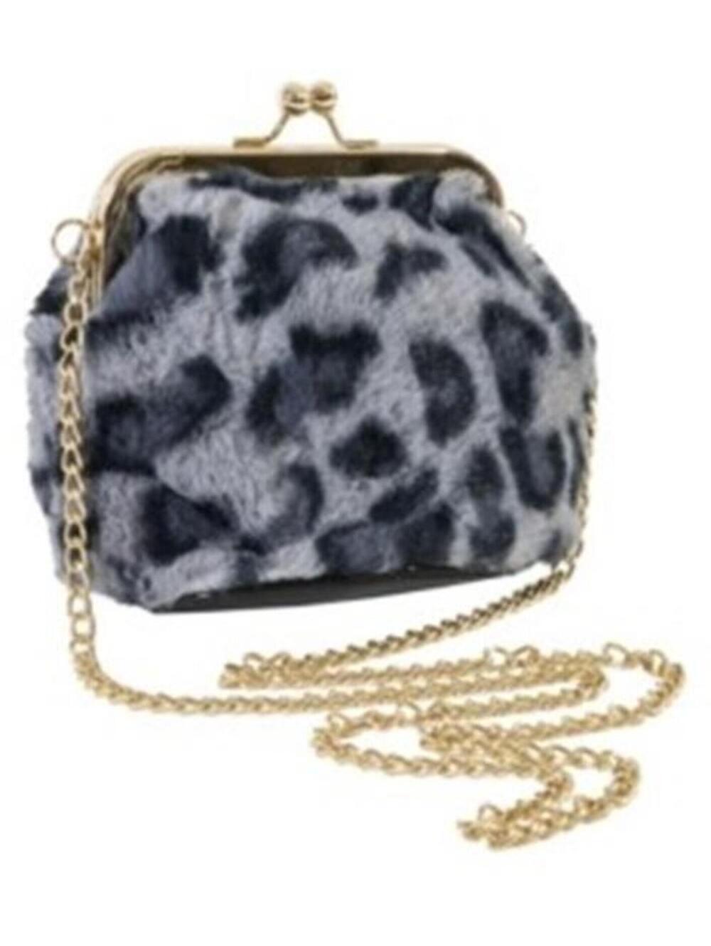 2002 Area Stars Faux Fur Bag Kiss Lock Closure & Chain Crossbody Strap sz GREY